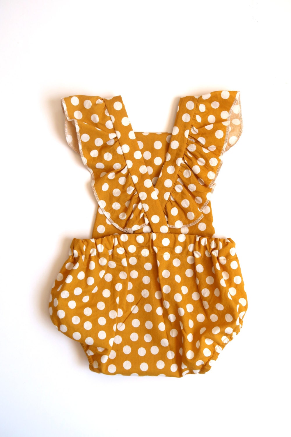 Yellow Polka Dot romper, spring romper, summer romper, yellow romper, ruffle romper, Summer outfit, baby beach outfit, birthday romper