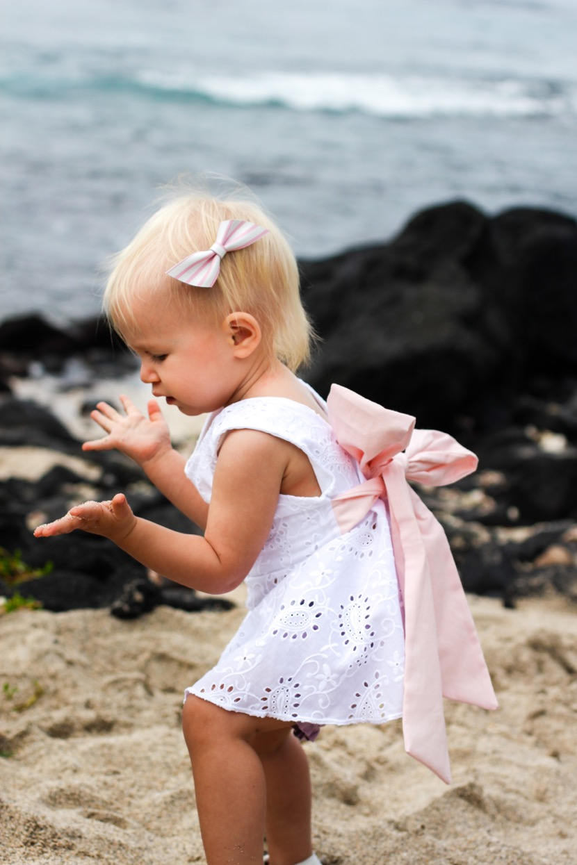 spring eyelet top or dress, baby girl Easter outfit, pink and white spring dress for girls