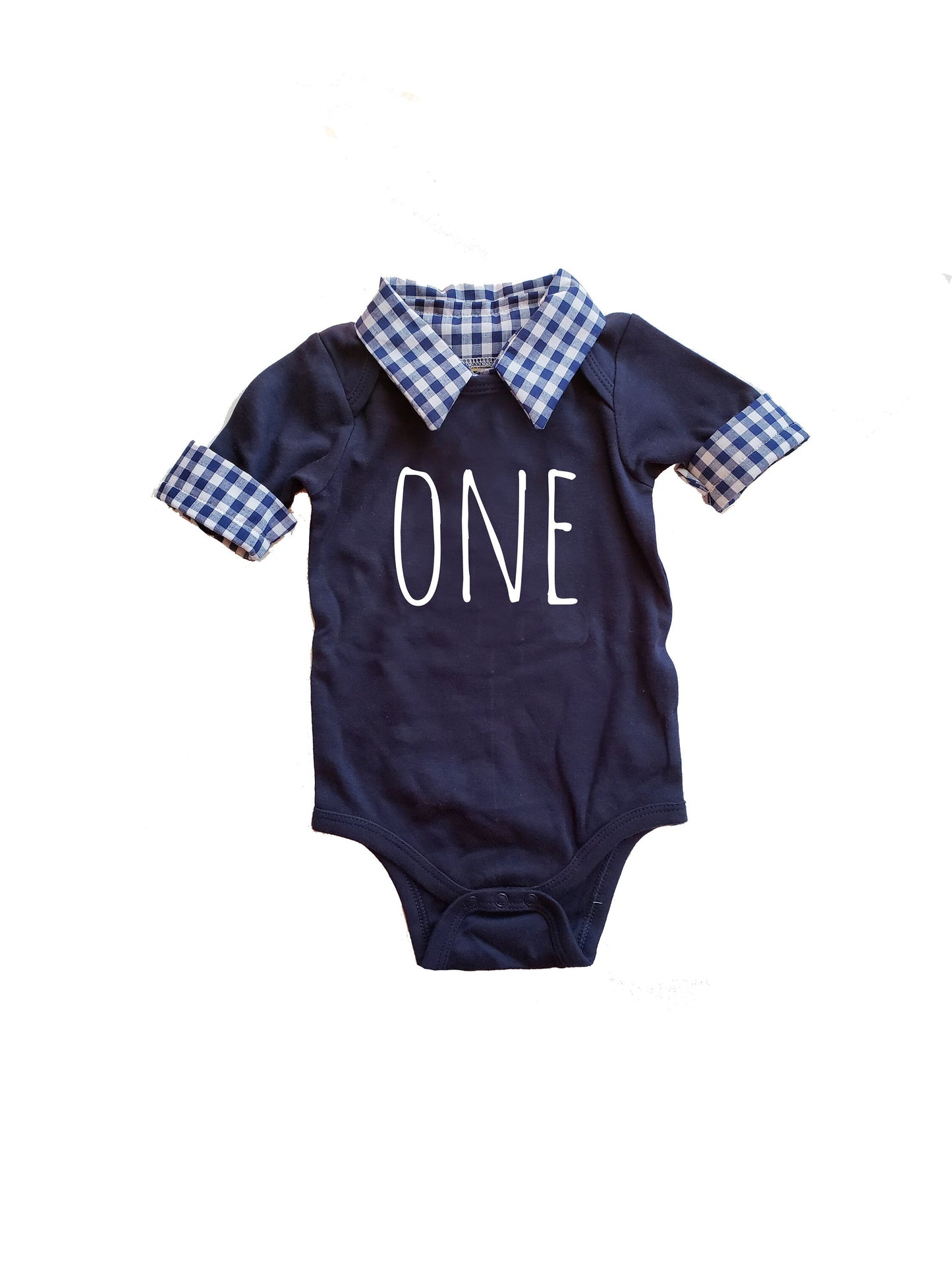 boys first birthday outfit, collared birthday bodysuit, personalized preppy cake smash shirt, navy collared gingham,