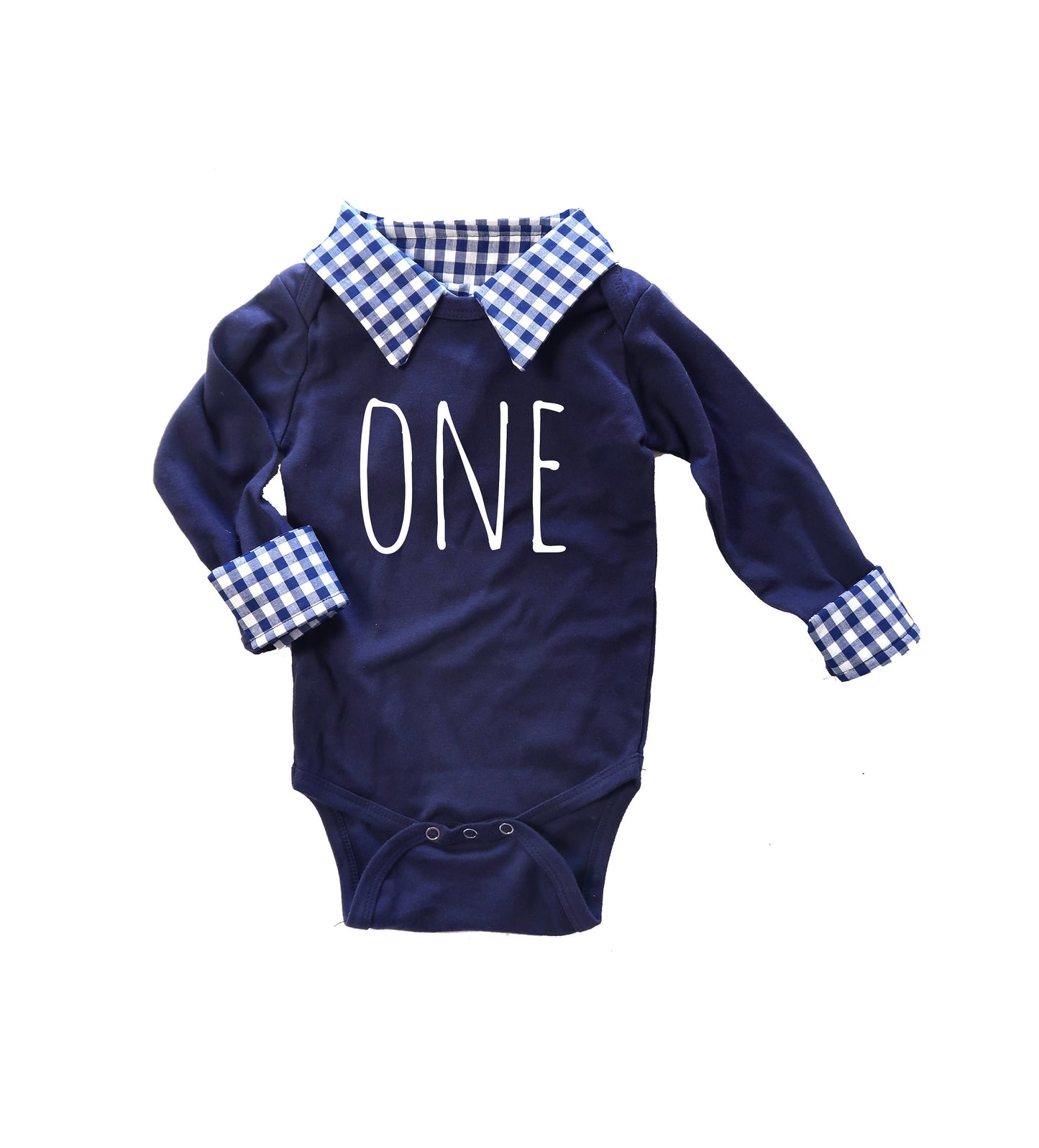 boys first birthday outfit, collared birthday bodysuit, personalized preppy cake smash shirt, navy collared gingham,