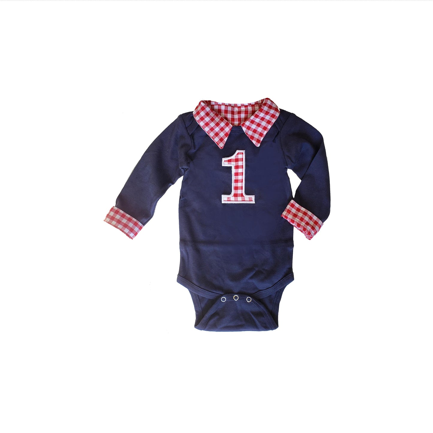 boys first birthday outfit, collared birthday bodysuit, personalized preppy cake smash shirt, navy and red gingham