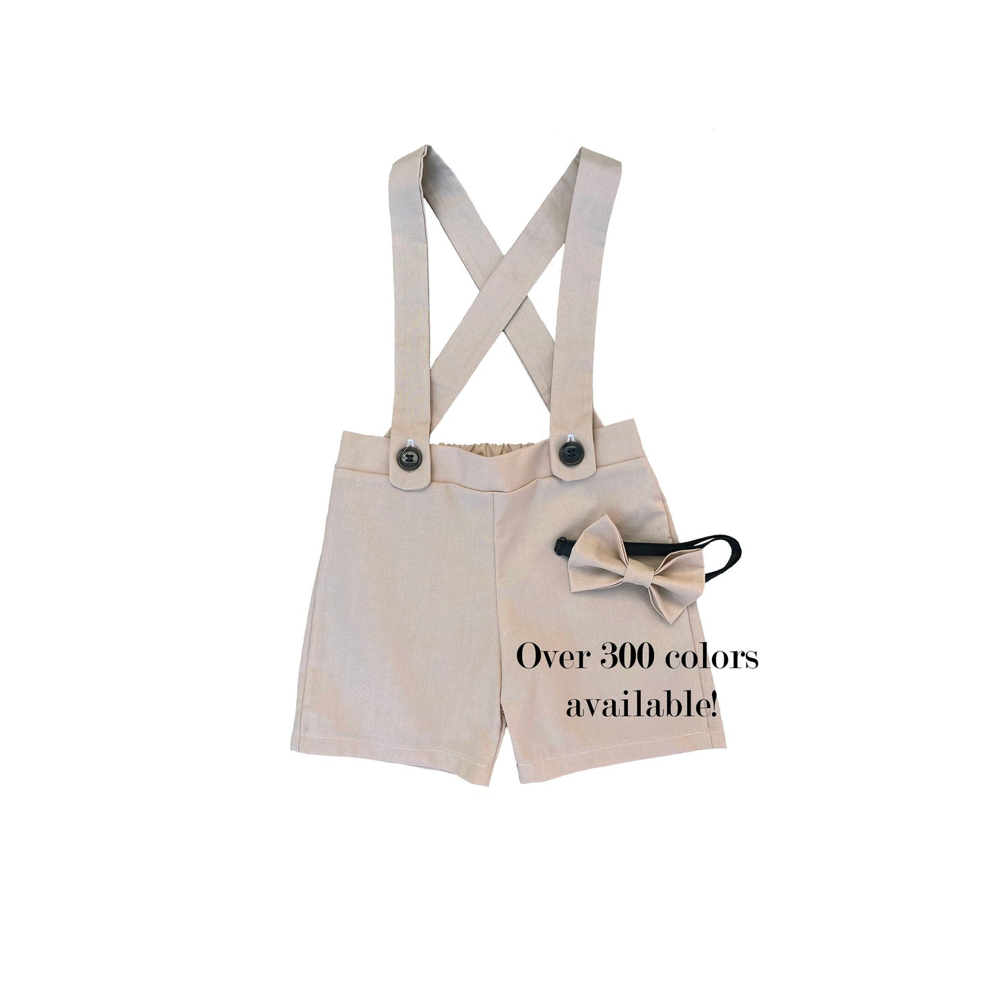 ring bearer outfit, suspender shorts for vintage weddings, suit with linen vest blazer and bowtie, baby, toddler and youth sizes, khaki tan