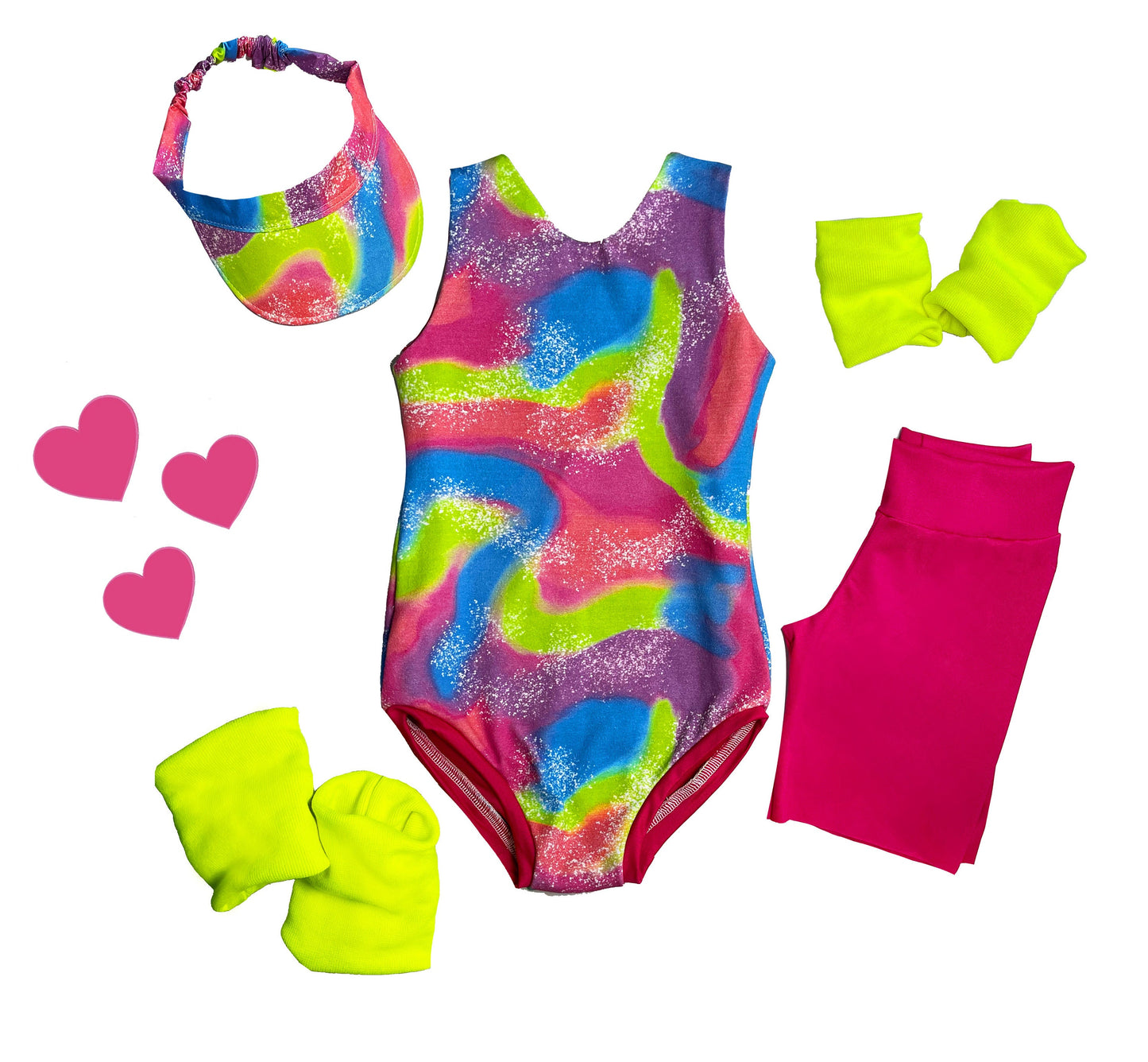 90's Malibu Rollerblade leotard set with bike shorts, visor and leg and arm warmers, 80's print skater workout outfit