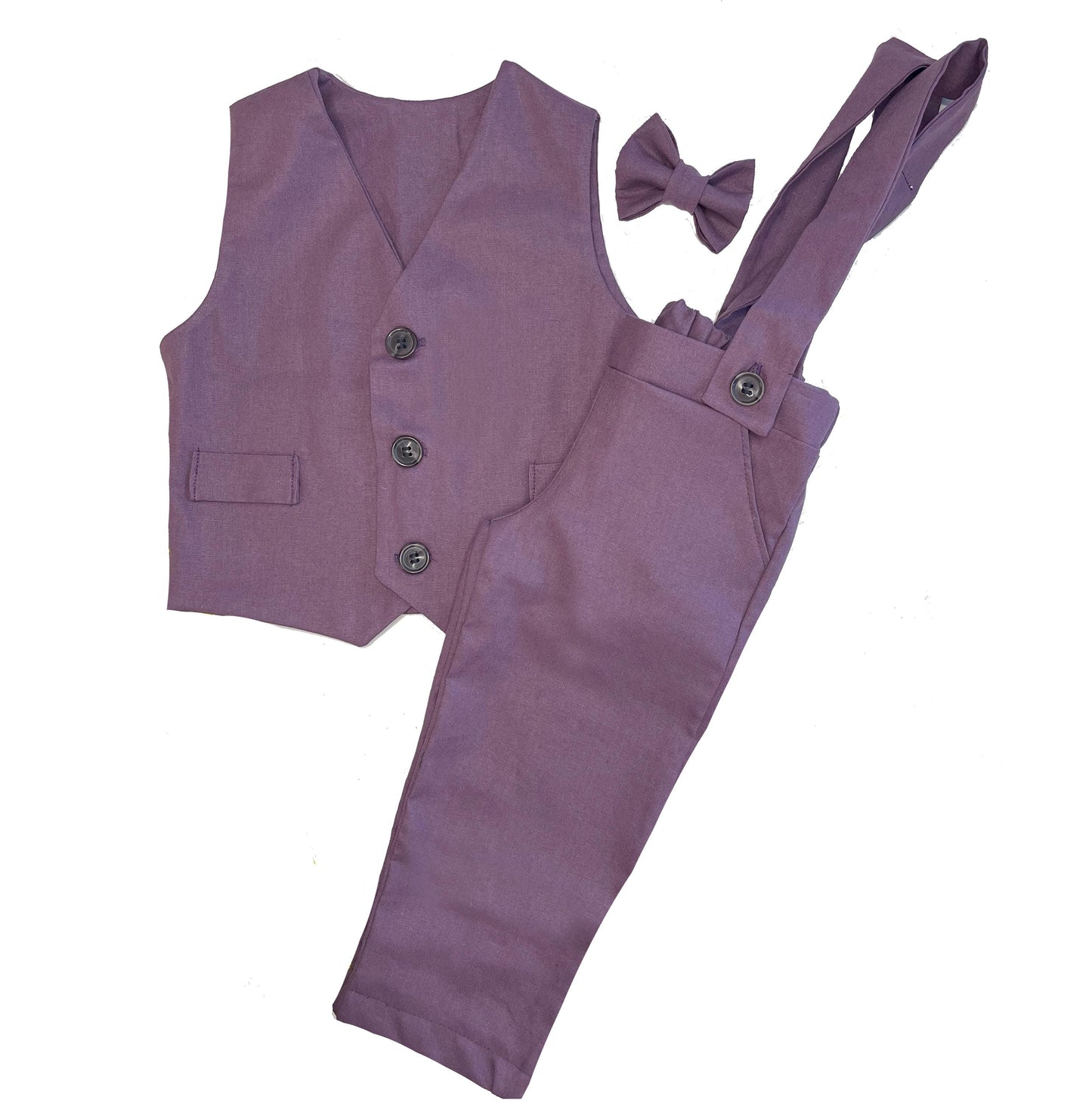 ring bearer outfit, suspender shorts for vintage style weddings, suit with linen vest blazer and bowtie, baby, toddler and youth sizes,