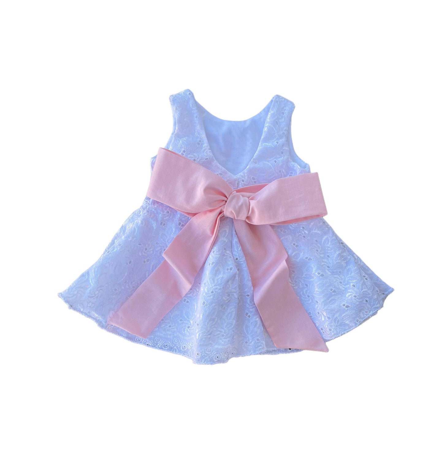 spring eyelet top or dress, baby girl Easter outfit, pink and white spring dress for girls