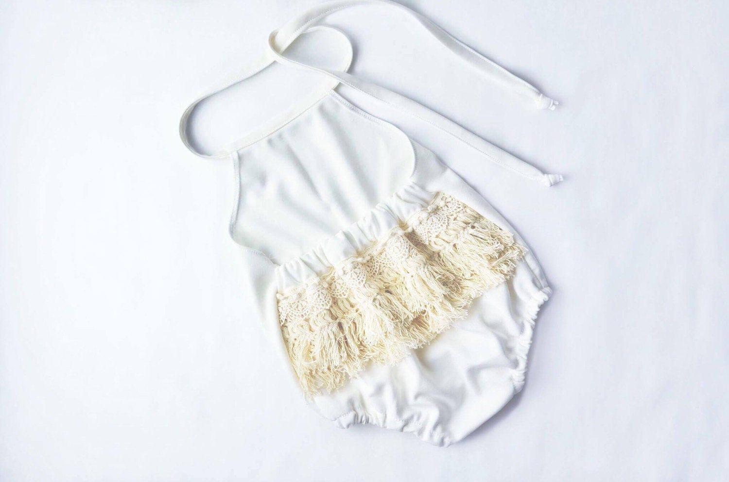 Boho fringe romper, baby girl boho romper, birthday romper, cake smash romper, white romper, cream romper