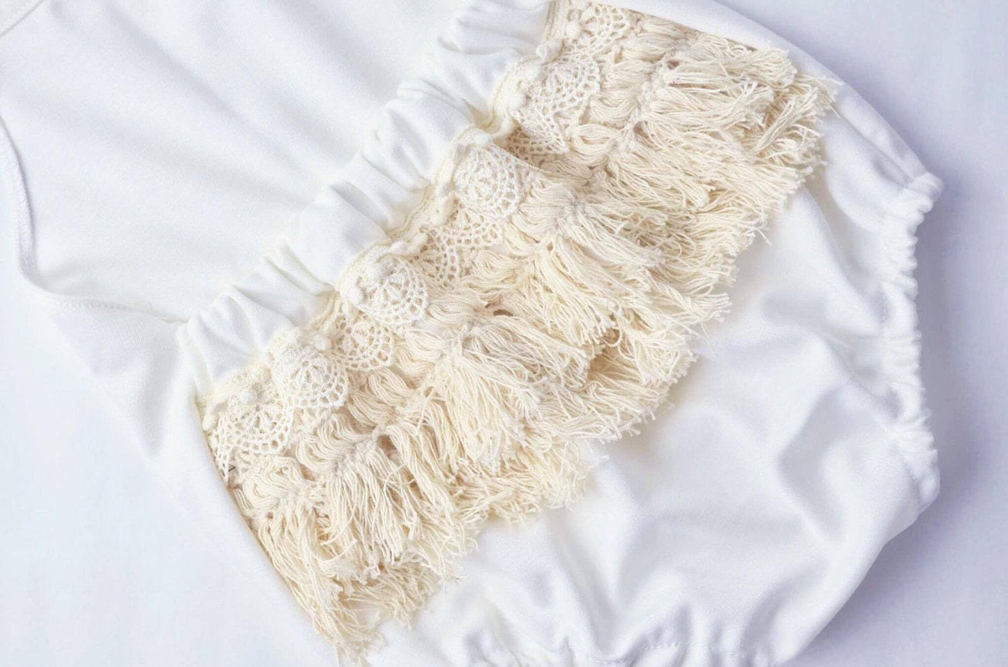 Boho fringe romper, baby girl boho romper, birthday romper, cake smash romper, white romper, cream romper