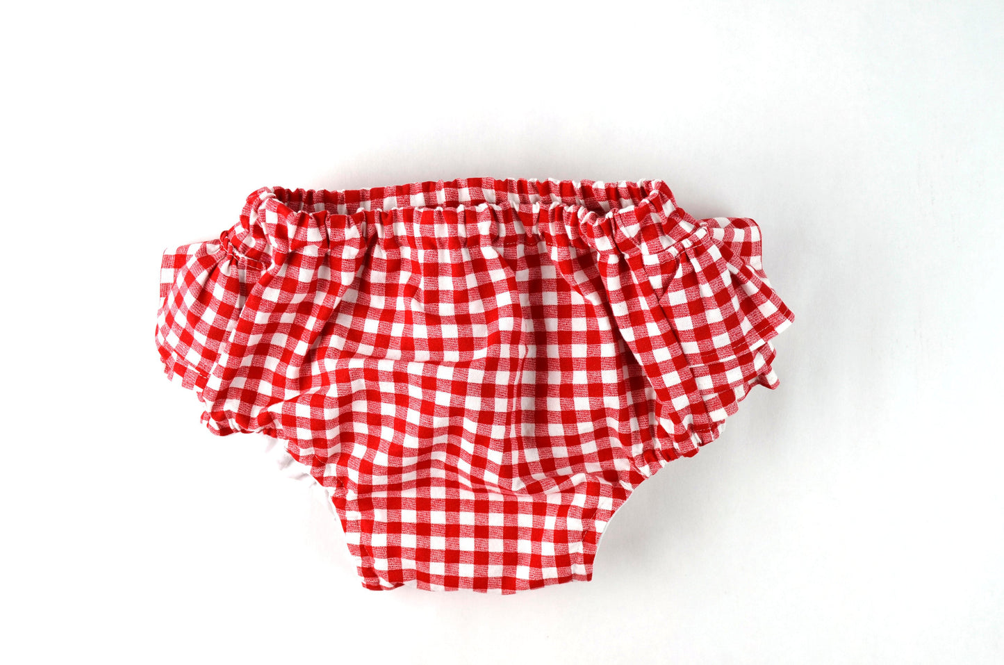 gingham ruffle bloomers, baby girl bloomers, ruffle bloomers, red bloomers, red checks diaper cover