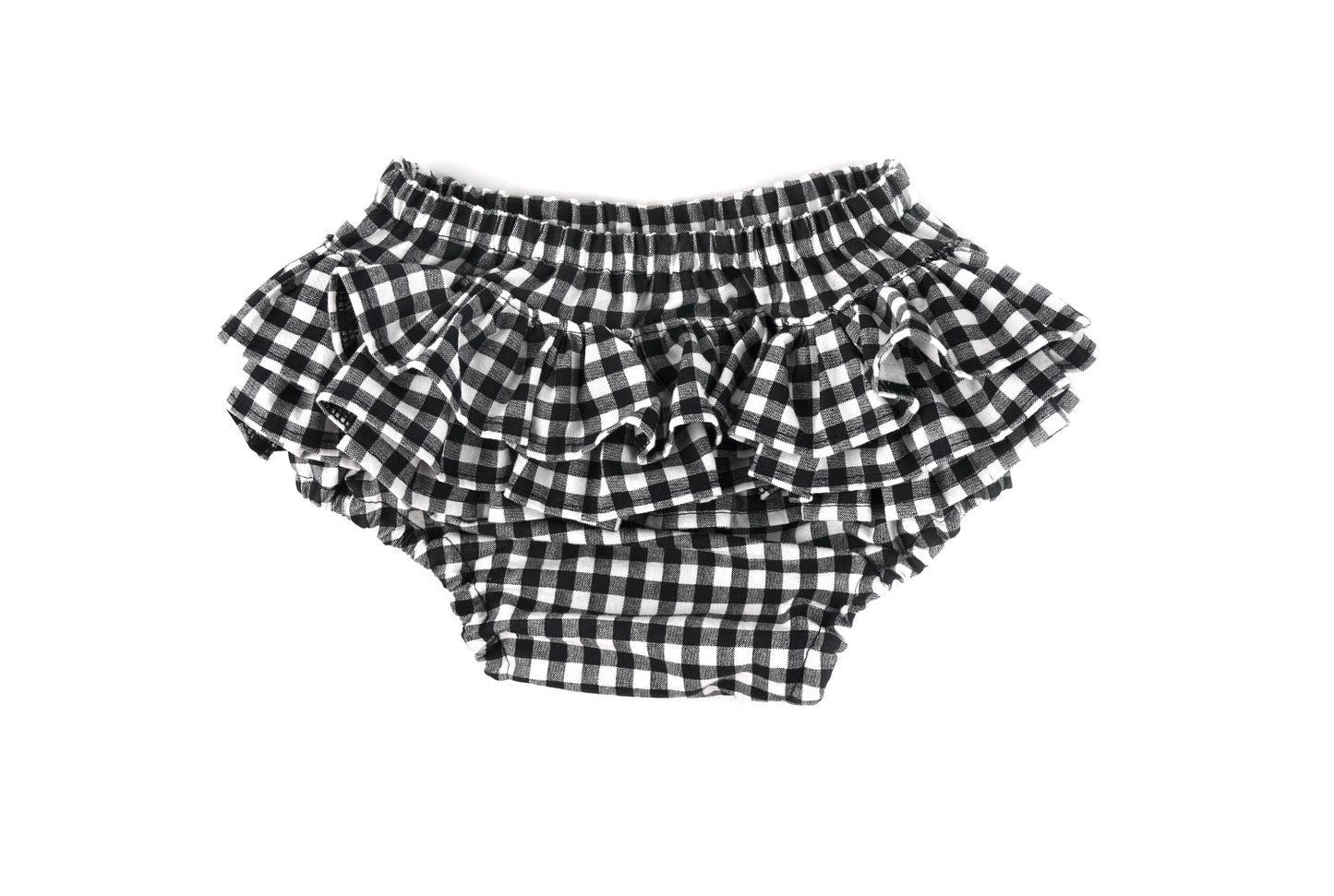gingham ruffle bloomers, baby girl bloomers, ruffle bloomers, black bloomers, black checks diaper cover