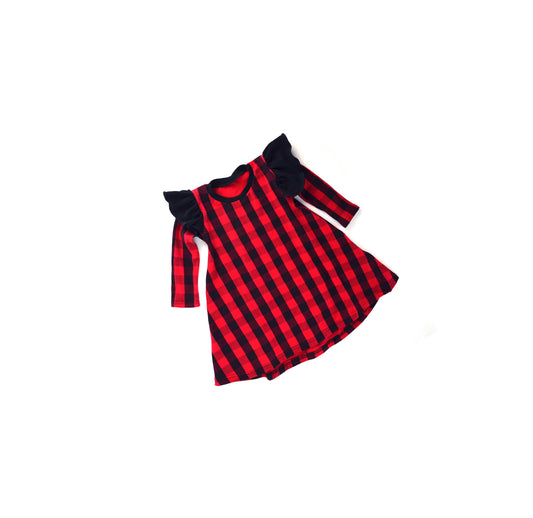 buffalo plaid dress, girls plaid dress, flutter sleeve dress, Christmas dress, baby Christmas dress, toddler Christmas dress,