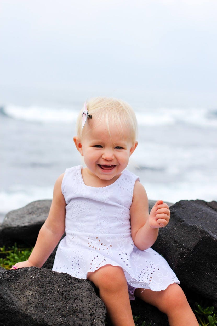 spring eyelet top or dress, baby girl Easter outfit, pink and white spring dress for girls
