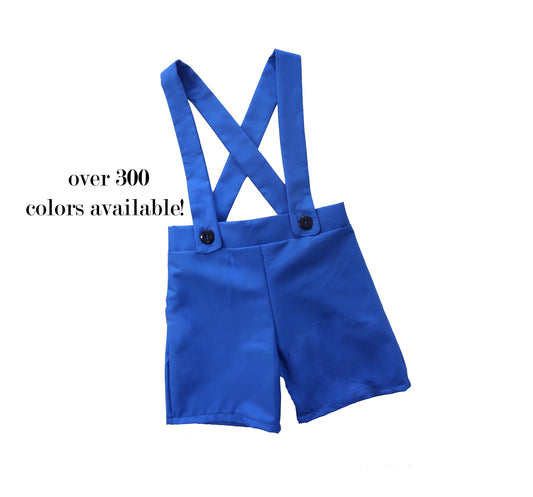 ring bearer outfit, suspender shorts for vintage weddings, suit with linen vest blazer and bowtie, baby, toddler and youth sizes, royal