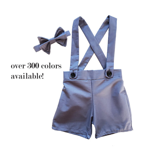 ring bearer outfit, Slate Gray baby suspender shorts, shorts overalls- suspenders shorts, baby wedding outfit, shortalls, vintage style