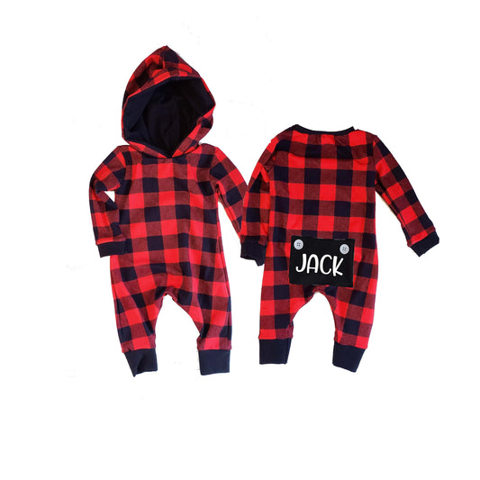 Buffalo Plaid long johns, custom Christmas outfit, baby long johns, drop seat romper, union suit,