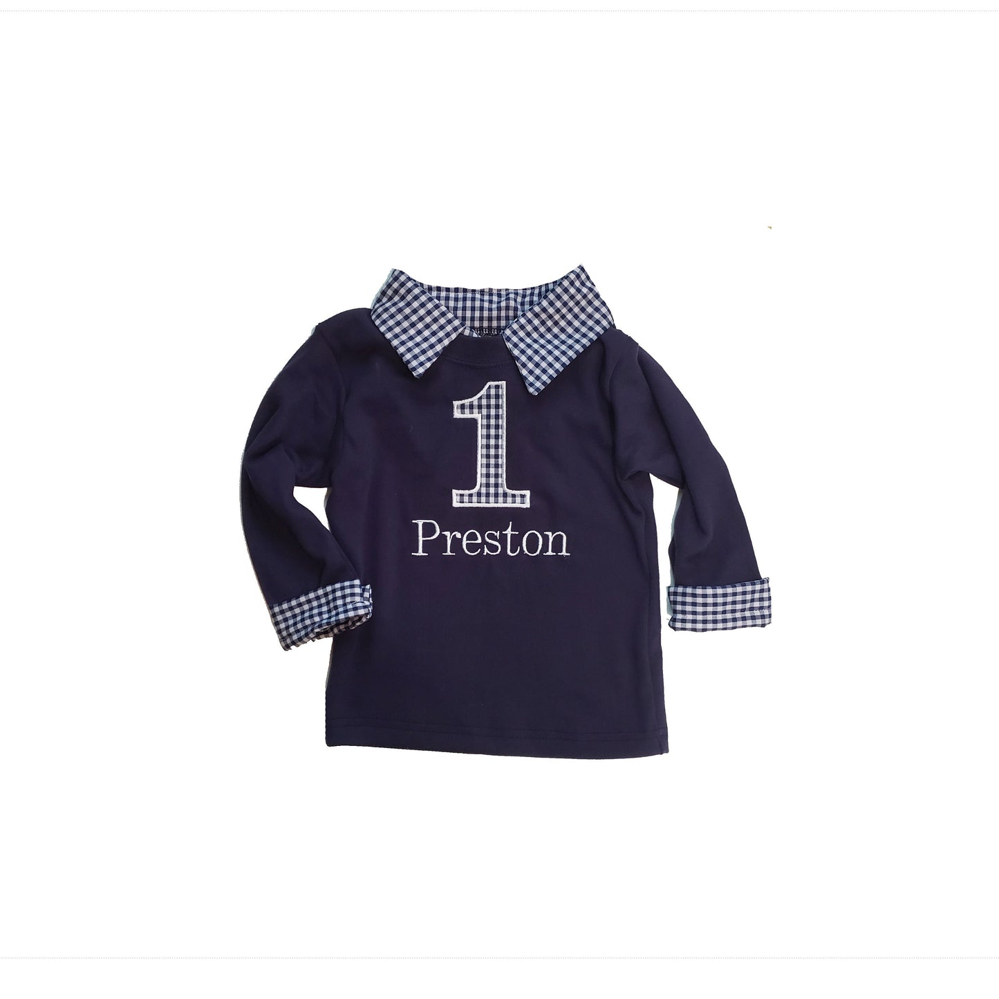 boys first birthday outfit, collared birthday bodysuit, personalized preppy cake smash shirt, navy gingham
