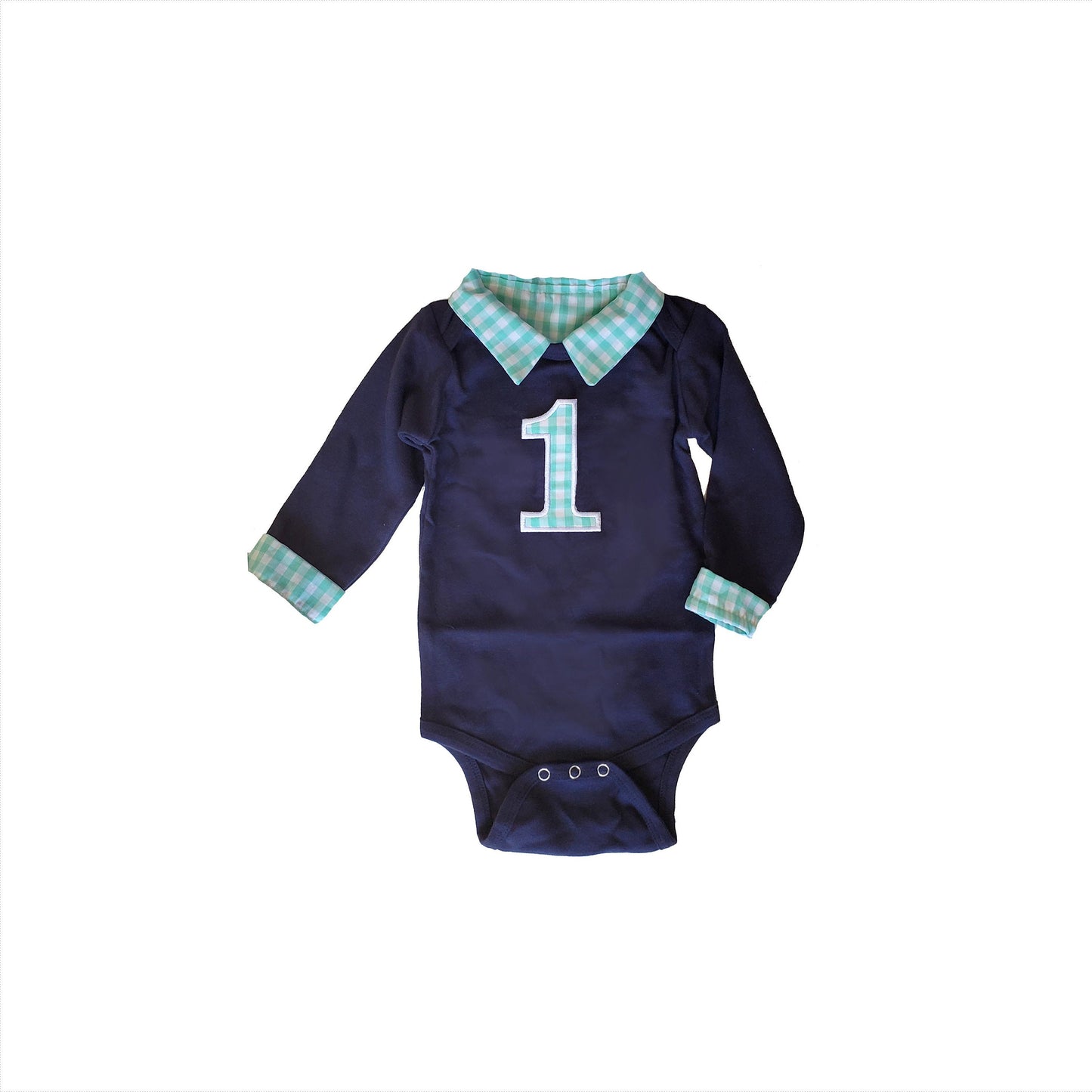 boys first birthday outfit, collared birthday bodysuit, personalized preppy cake smash shirt, aqua gingham