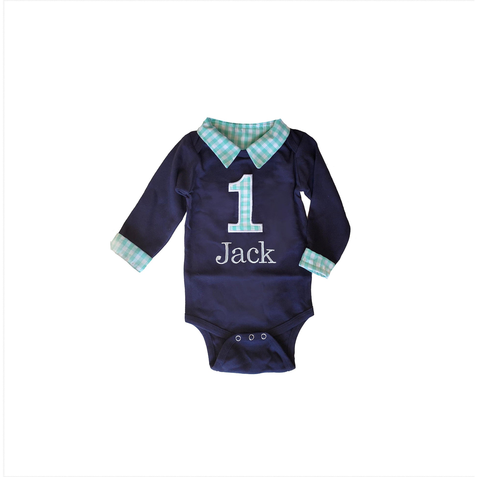 boys first birthday outfit, collared birthday bodysuit, personalized preppy cake smash shirt, aqua gingham