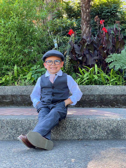 ring bearer outfit, suspender shorts for vintage weddings, suit with linen vest blazer and bowtie, baby, toddler and youth sizes, charcoal