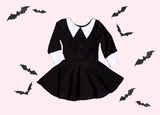 Halloween costume, Gothic costume, Wednesday dress, black dress white collar, girls halloween costume, baby girl halloween costume