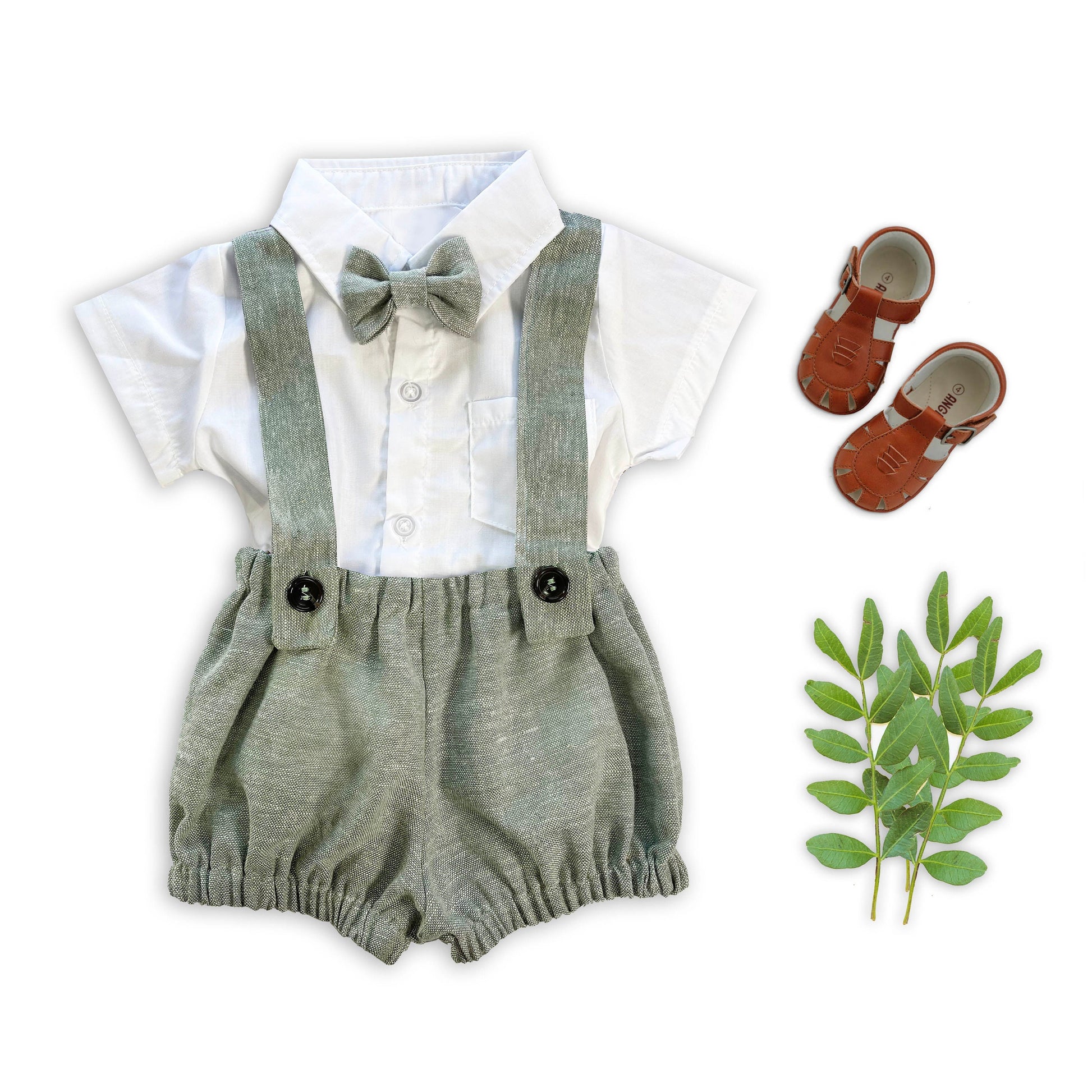 Baby Boys White Linen Baptism Christening Outfit, Suspender Bloomers, Vintage Style First Birthday Cake Smash Photo