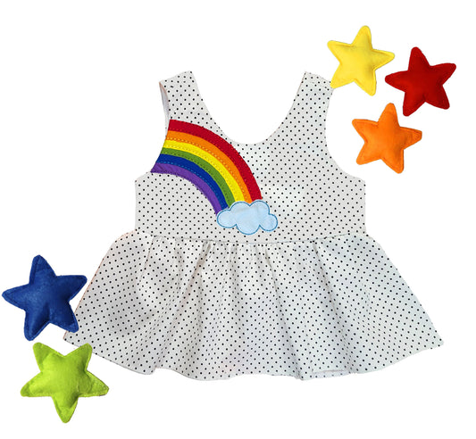 Rainbow polka dot peplum, rainbow peplum, girls rainbow top, rainbow top
