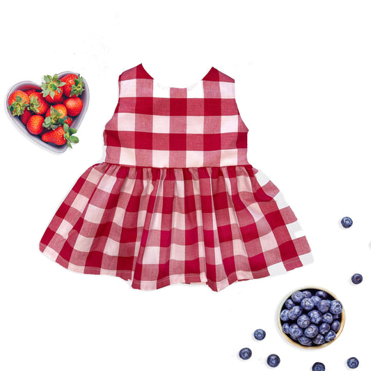 Girls Red Gingham Top or Dress, Patriotic Summer Peplum Outfit, perfect for July Fourth or a Berry birthday