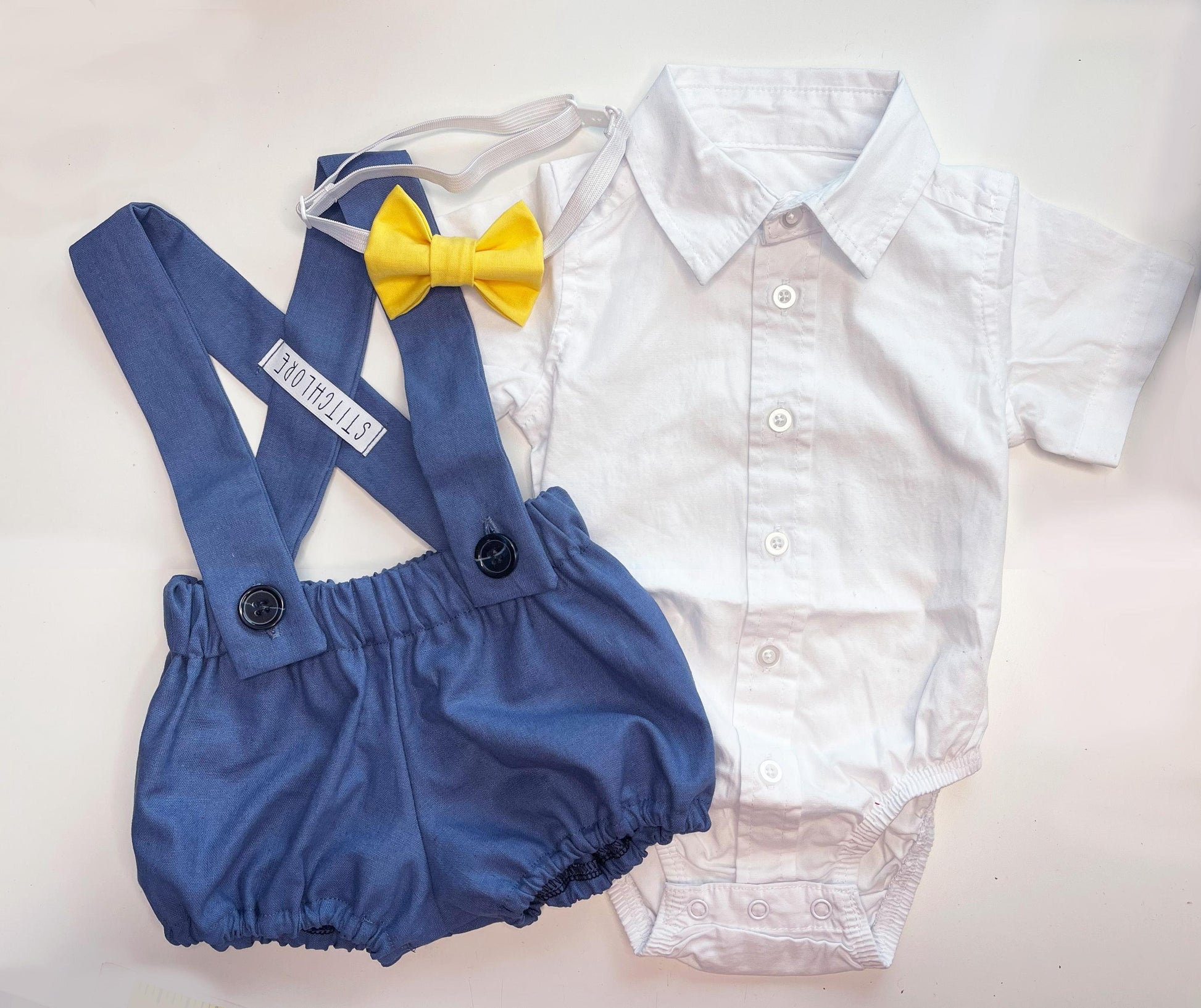 Baby Boys Linen Outfit, Suspender Bloomers, Vintage Style First Birthday Cake Smash Photo, Newborn outfit