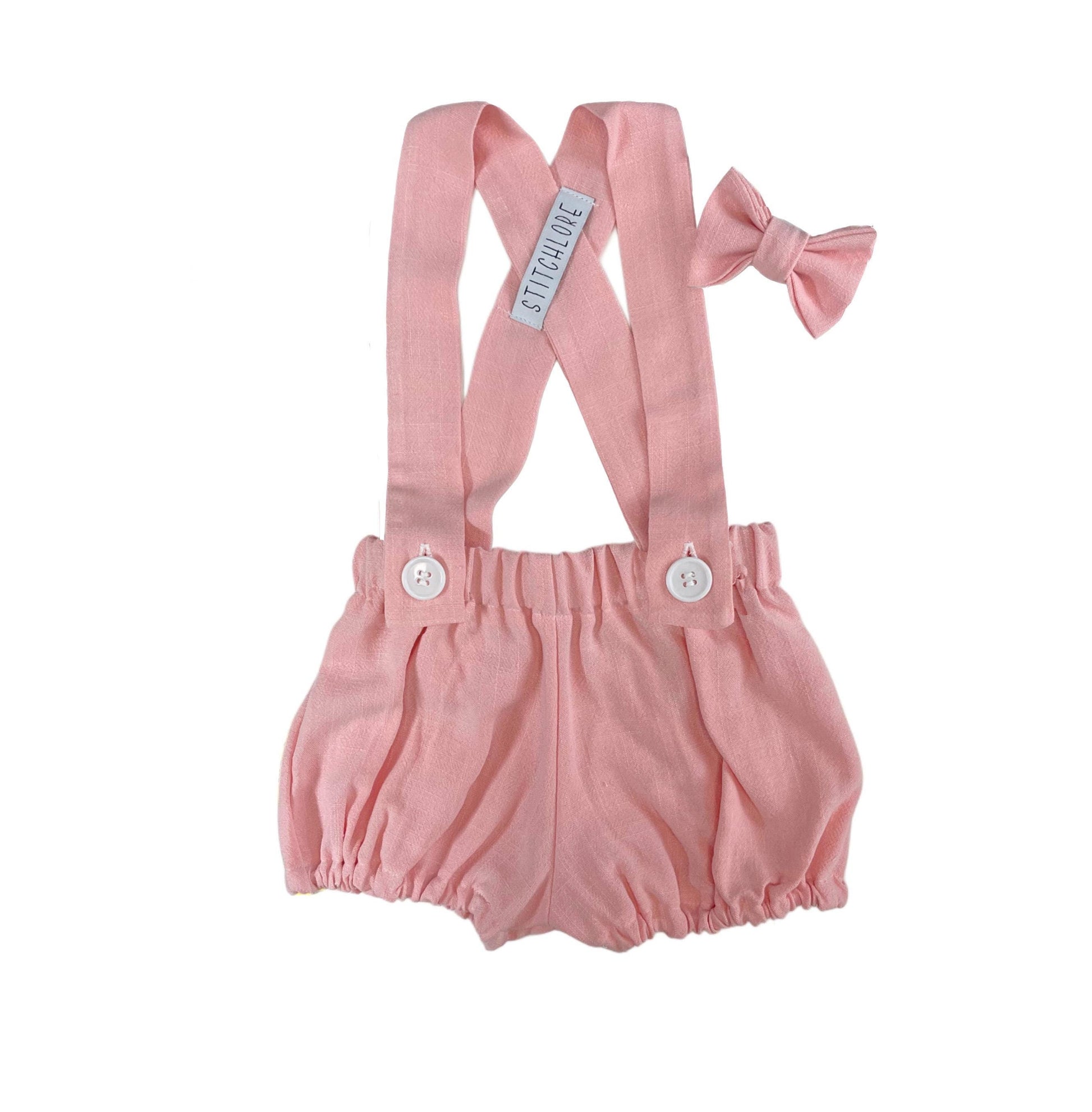 Baby Linen Outfit, Suspender Bloomers, Vintage Style First Birthday Cake Smash Photo, Newborn outfit, Easter pink bloomer