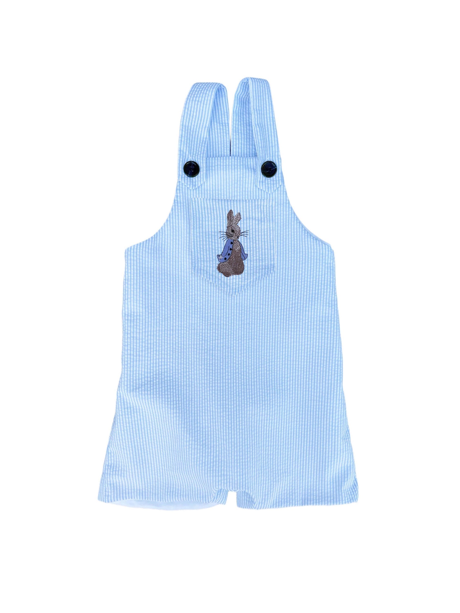boys seersucker overalls, blue and white monogrammed romper, great for Easter, spring and summer baby showers and new baby gifts