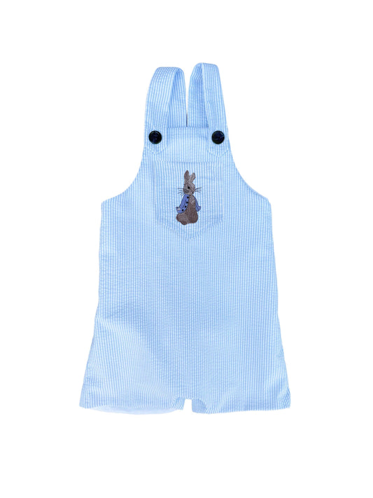 boys seersucker overalls, blue and white monogrammed romper, great for Easter, spring and summer baby showers and new baby gifts